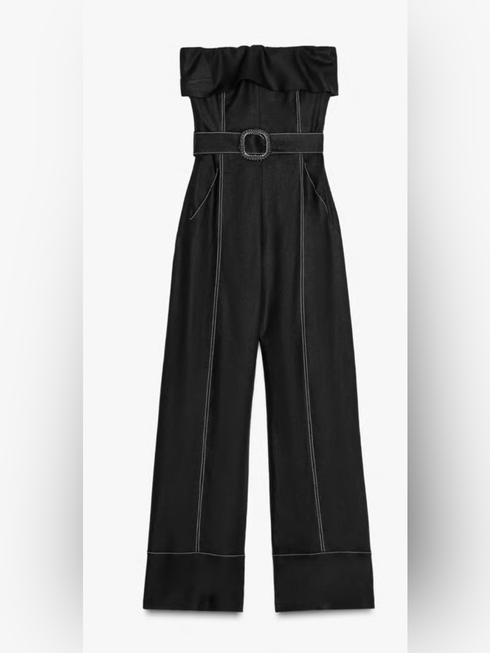 ZARA Black Strapless Linen Blend Belted Jumpsuit size medium - Picture 10 of 16